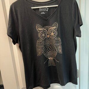 Black T-shirt with Gold Owl design